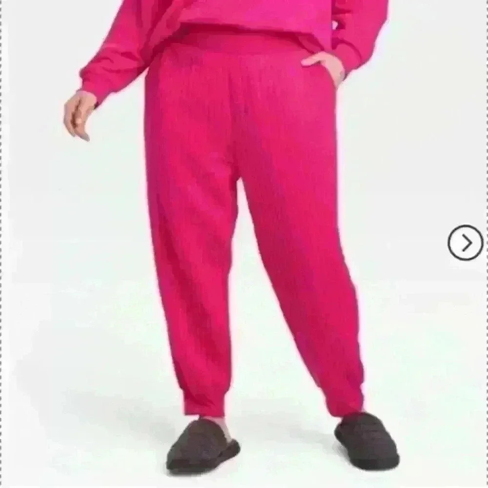 A New Day Plus Size Women's Mid-Rise Ankle Fleece Jogger Pants, Pink, Size 3X -